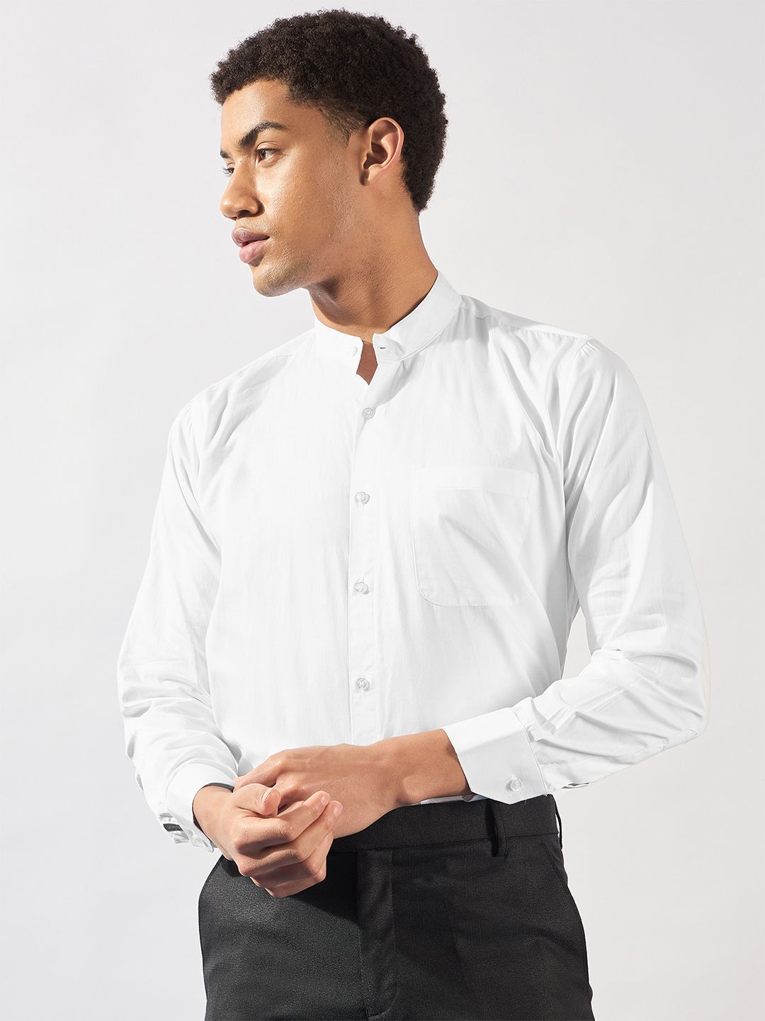 DENNISON Men Mandarin Collar Long Slevees Cotton Smart Casual Shirt