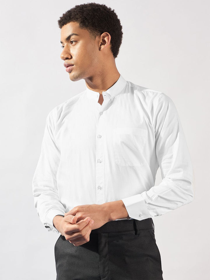 DENNISON Men Mandarin Collar Long Slevees Cotton Smart Casual Shirt