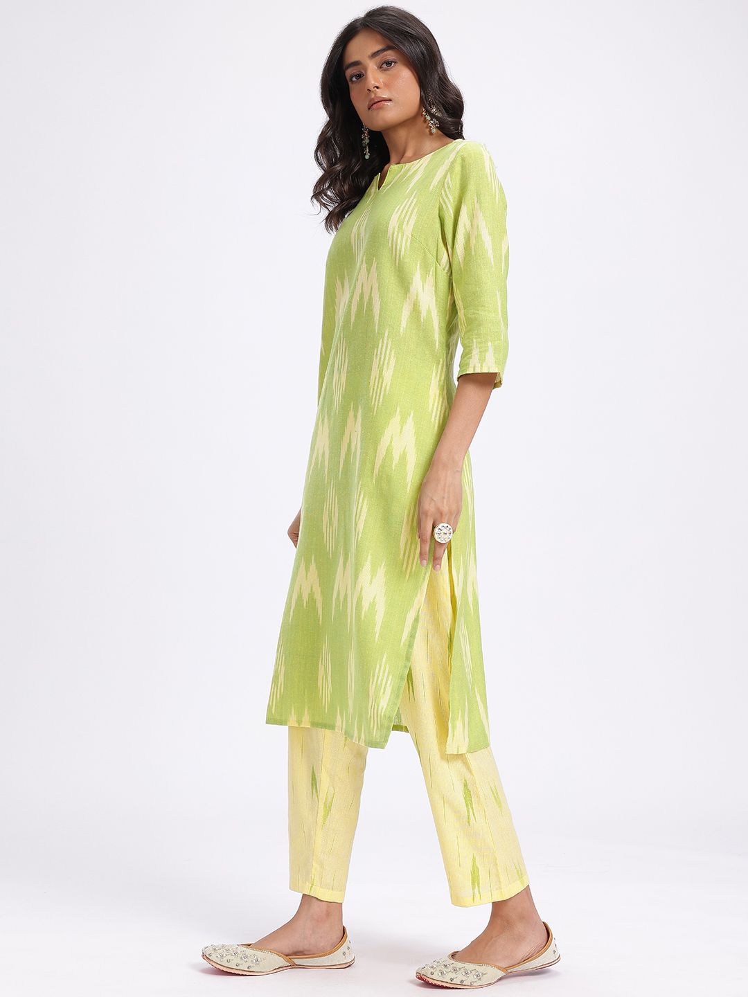 Anouk Ikat Print Regular Pure Cotton Kurta with Trousers & Dupatta