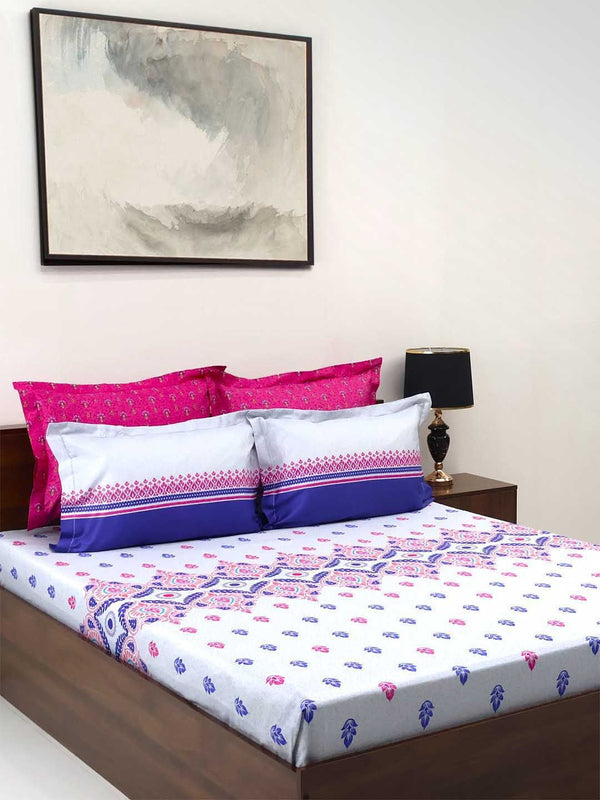 BOMBAY DYEING Celebrating India Blue Printed Cotton 300 TC King Bedsheet Set 2.74 x 2.74 m