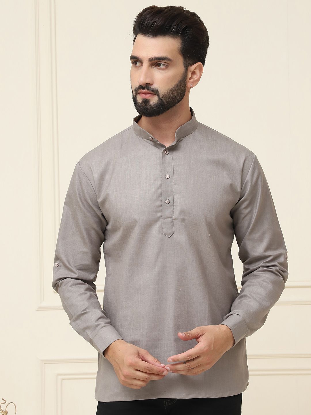 SOJANYA Lelaki Grey Solid Kurta Lurus