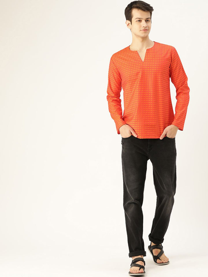 SOJANYA Men Orange Checked Straight Kurta
