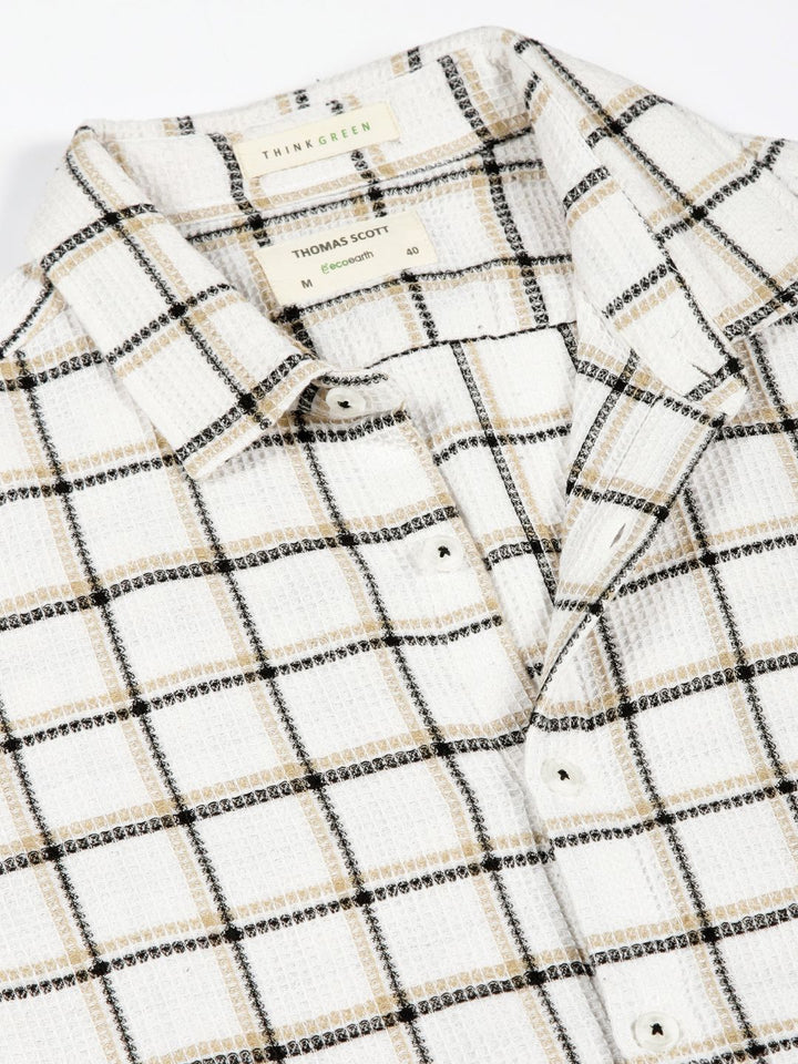 Thomas Scott Men Premium Slim Fit Windowpane Checked Casual Shirt