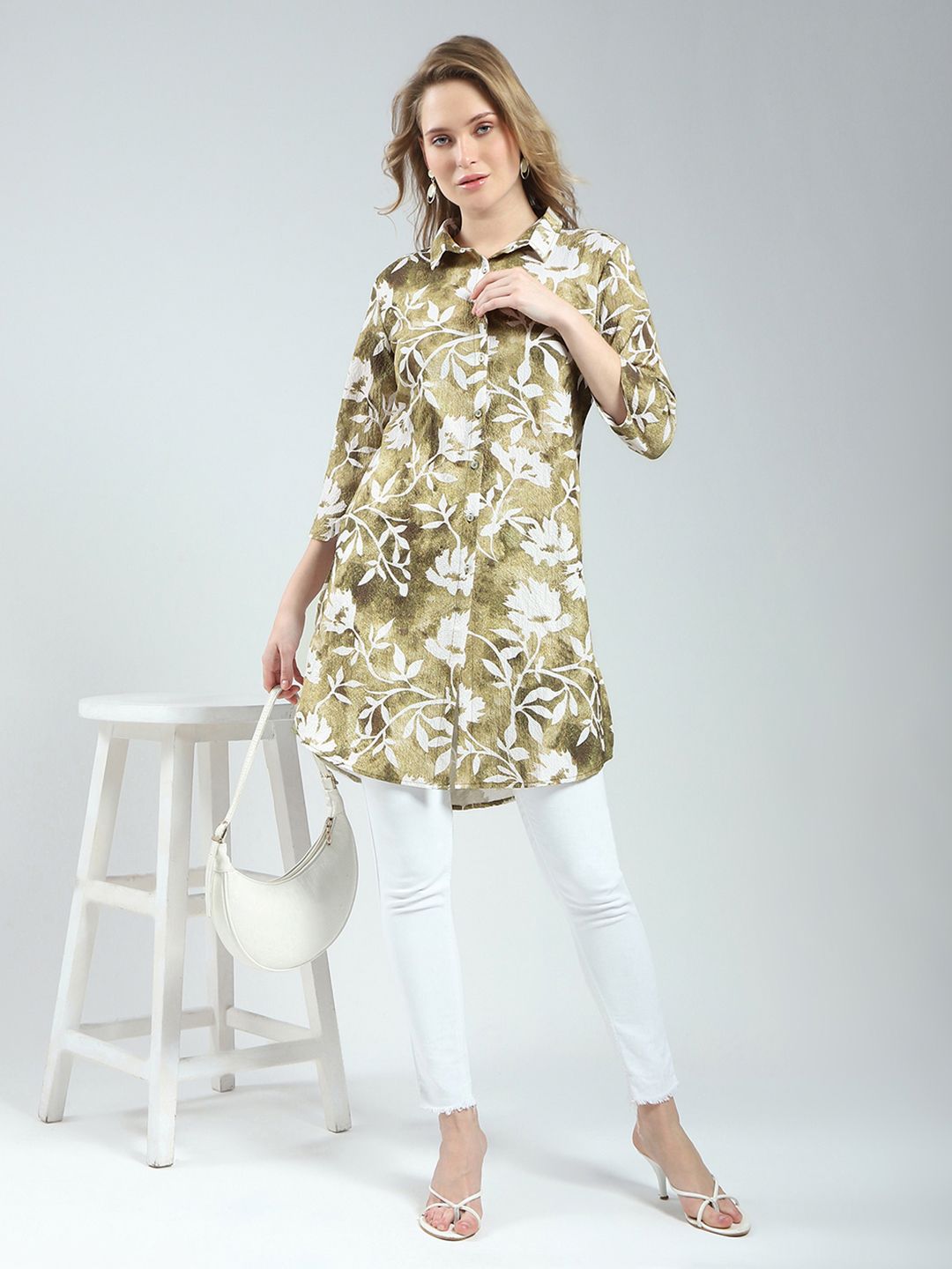 Monte Carlo Floral Printed Shirt Collar Tunic