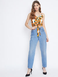 Berrylush Women Yellow Printed Crop Top
