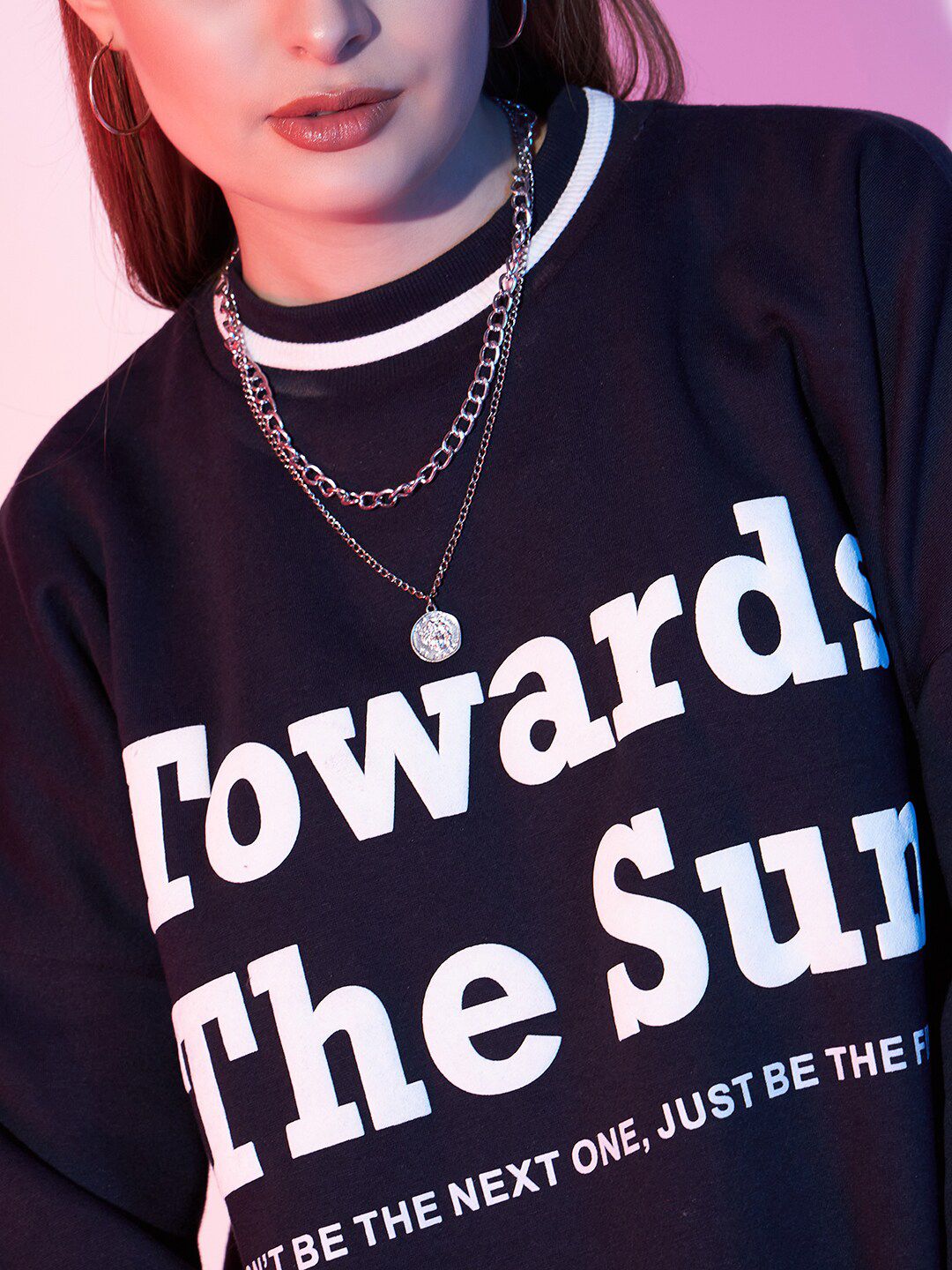 STREET 9 Navy Blue Typography Printed Drop Shoulder Pullover Fleece Sweatshirt