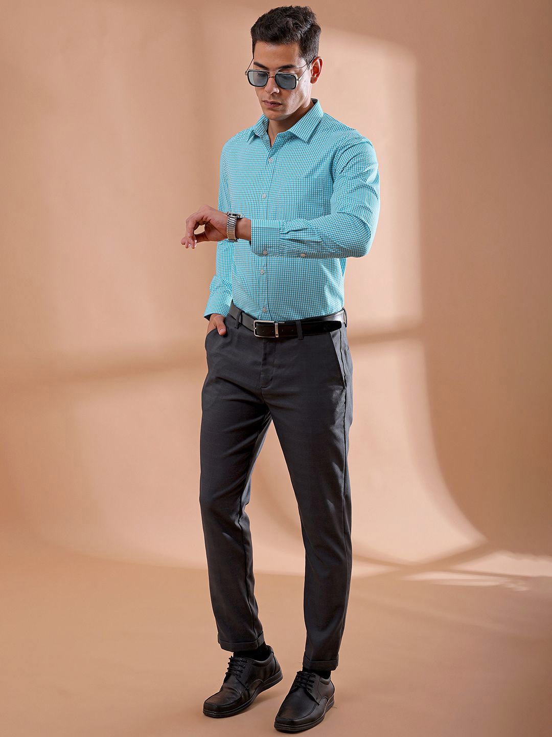 The Indian Garage Co. X Luxe Men Slim Fit Micro Checks Formal Shirt