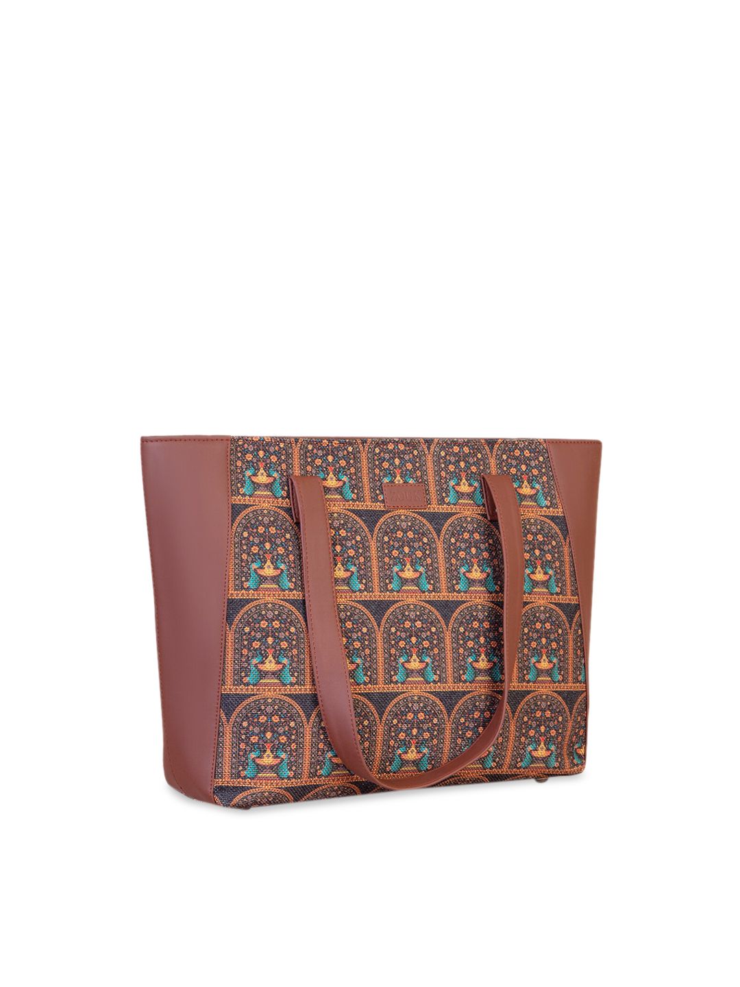 ZOUK Brown Ethnic Motifs Structured Tote Bag