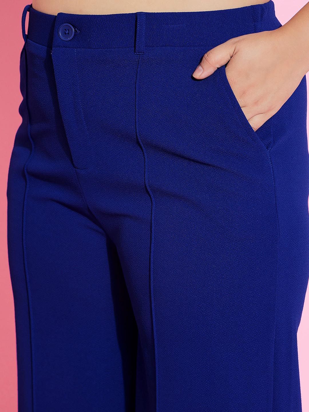 SASSAFRAS Curve Blue High Long Sleeves Neck Knot Top With Trousers