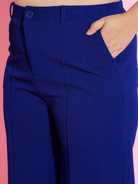 SASSAFRAS Curve Blue High Long Sleeves Neck Knot Top With Trousers