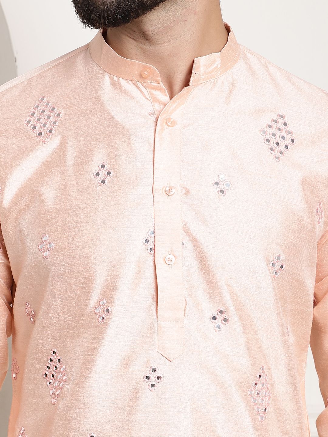 SOJANYA Mandarin Collar Regular Mirror Work Kurta with Pyjamas