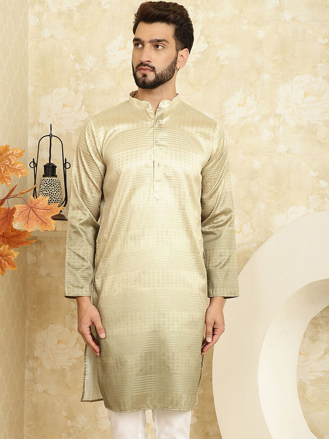 SOJANYA Geometric Embroiderd Sequinned Cotton Silk Jacquard Straight Kurta