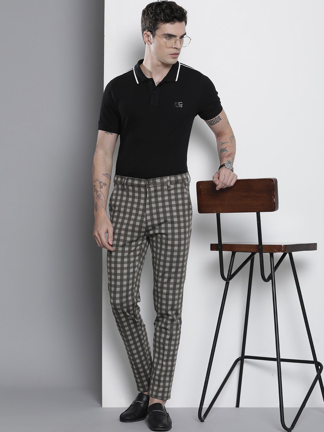 The Indian Garage Co. X Luxe Men Checked Slim Fit Trousers