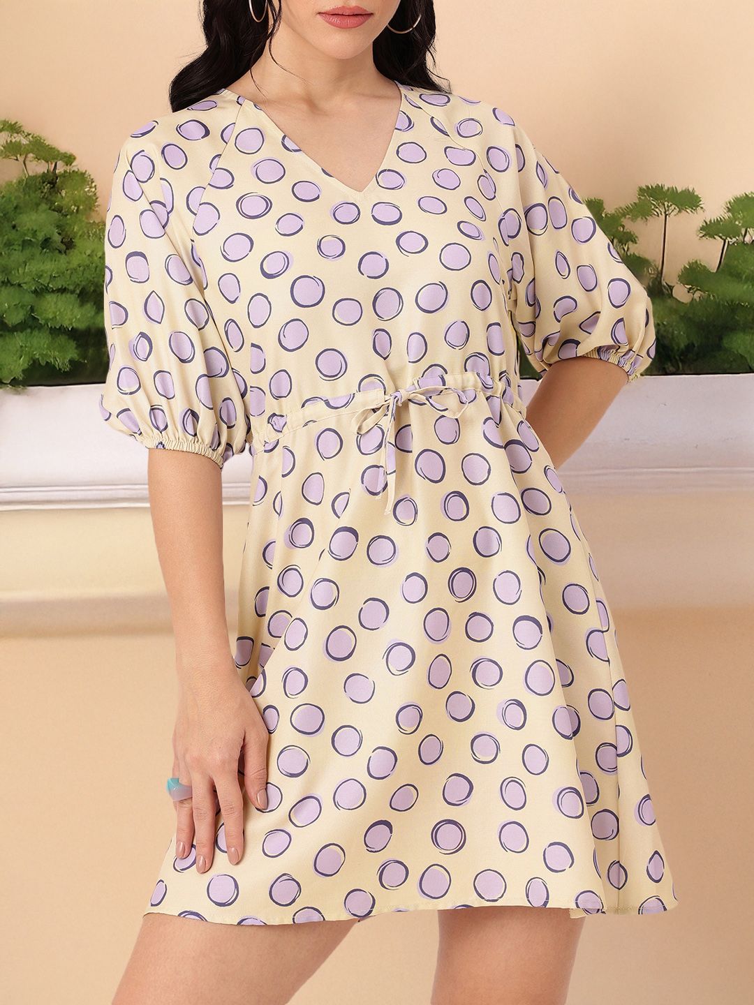 DressBerry Printed Waist Tie-Ups A-Line Mini Dress