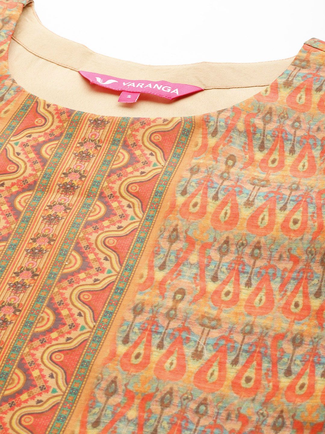 Varanga Women Coral Printed Regular Chanderi Silk Kurta with Trousers & With Dupatta