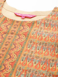 Varanga Women Coral Printed Regular Chanderi Silk Kurta with Trousers & With Dupatta