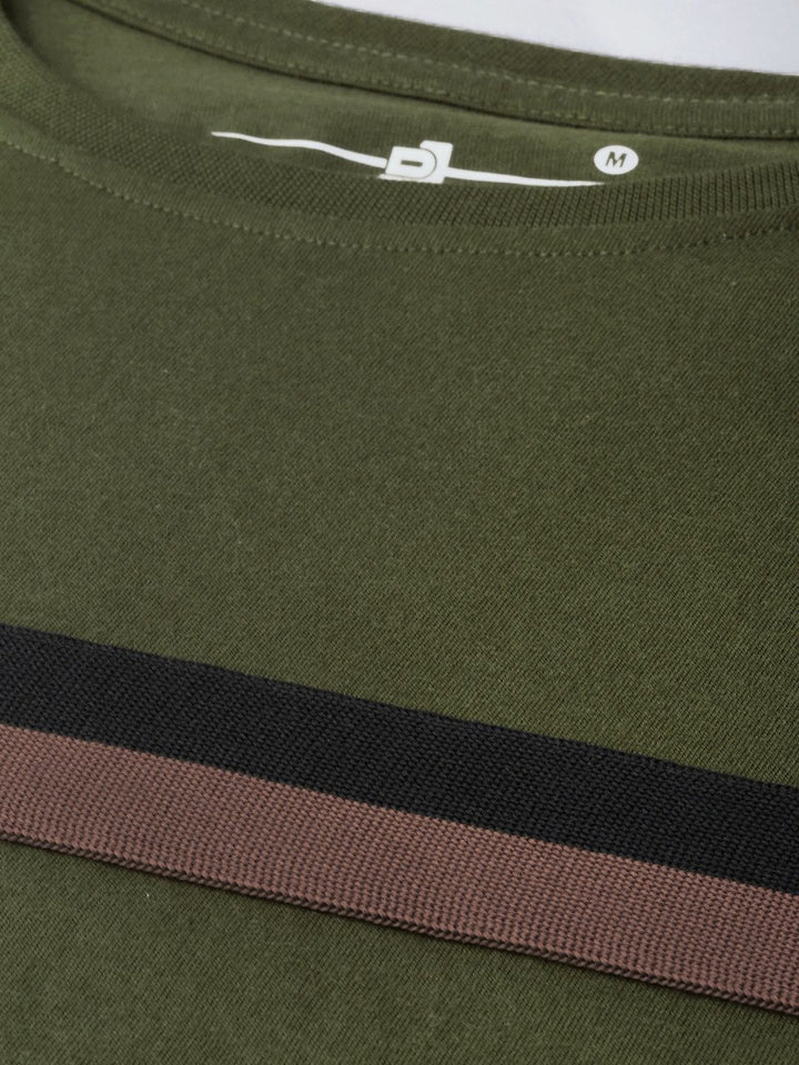 DILLINGER Men Olive Green  Black Striped Cotton Pure Cotton T-shirt