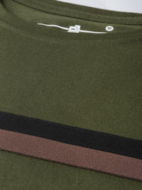 DILLINGER Men Olive Green  Black Striped Cotton Pure Cotton T-shirt