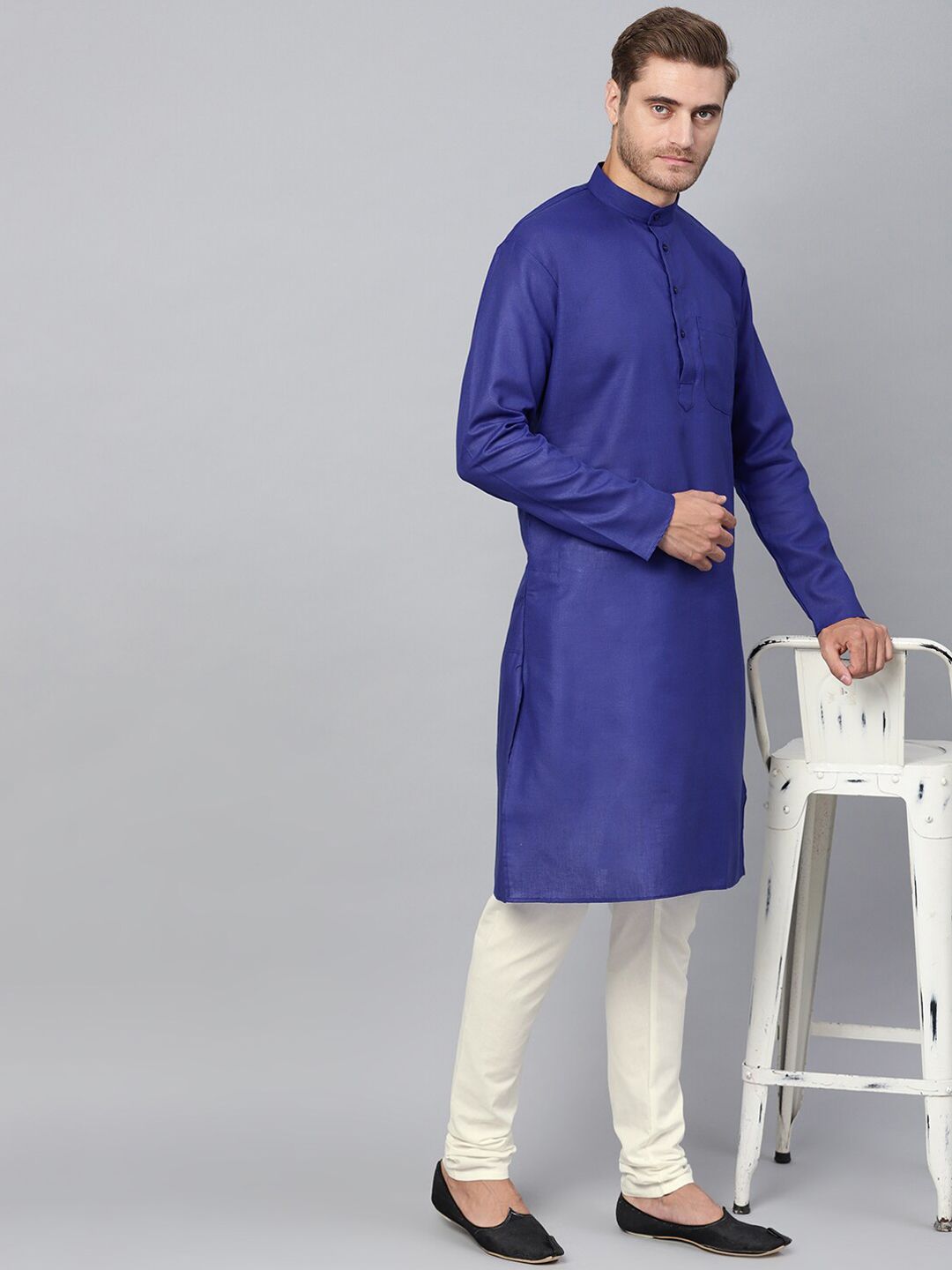 SOJANYA Mandarin Collar Patch Poket Linen Kapas Lurus Kurta