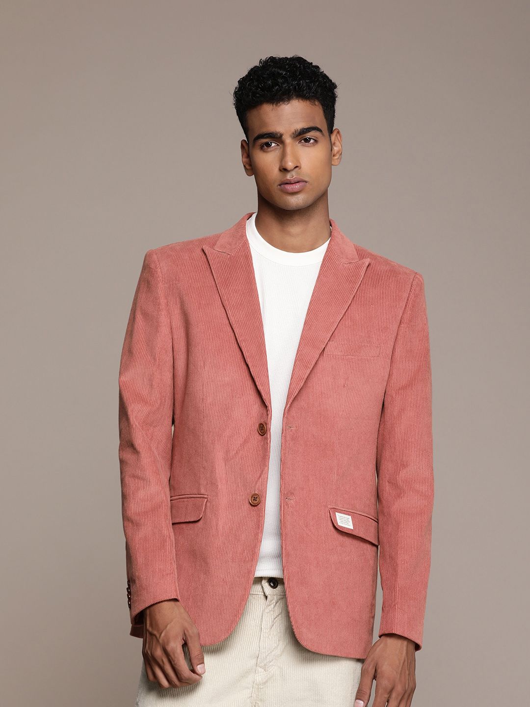 Mr Bowerbird Tailored Fit Peaked Lapel Collar Single Breasted Corduroy Cotton Blazer