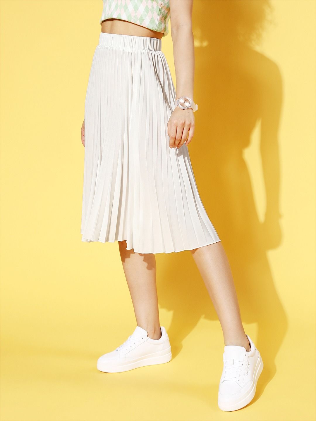 Berrylush Beautiful Off-White Solid Accordion Pleats Plisse Skirt