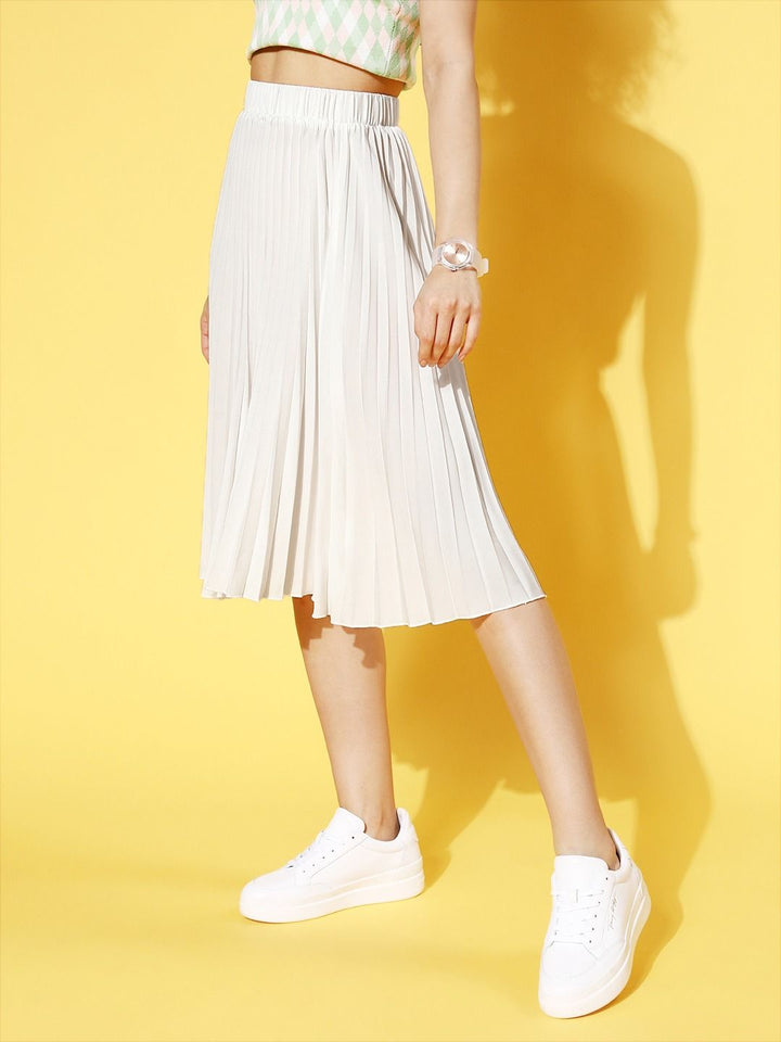 Berrylush Beautiful Off-White Solid Accordion Pleats Plisse Skirt