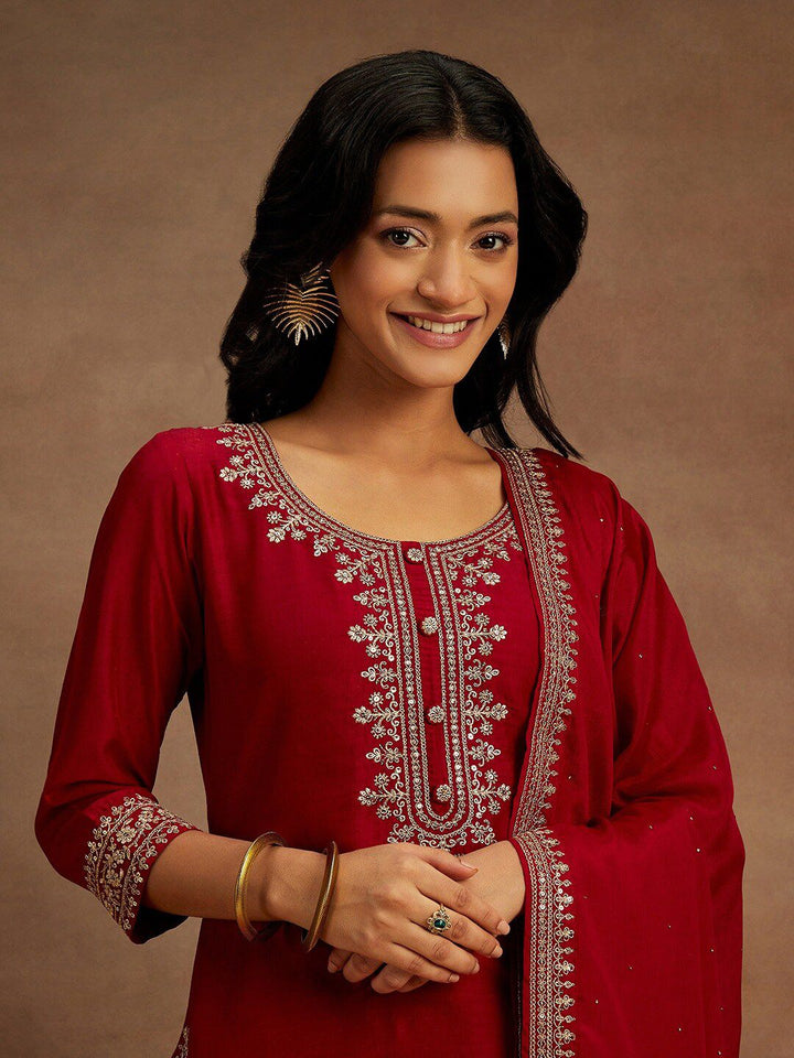 Libas Yoke Design Sequinned A-Line Kurta with Trousers & With Dupatta