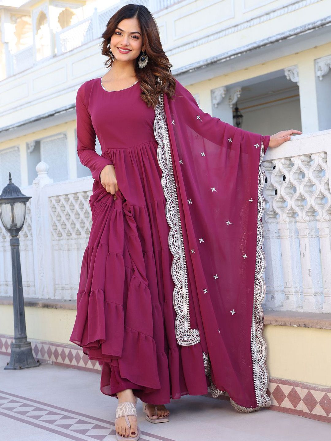 KALINI Women Layered Kurta with Pyjamas & With Dupatta