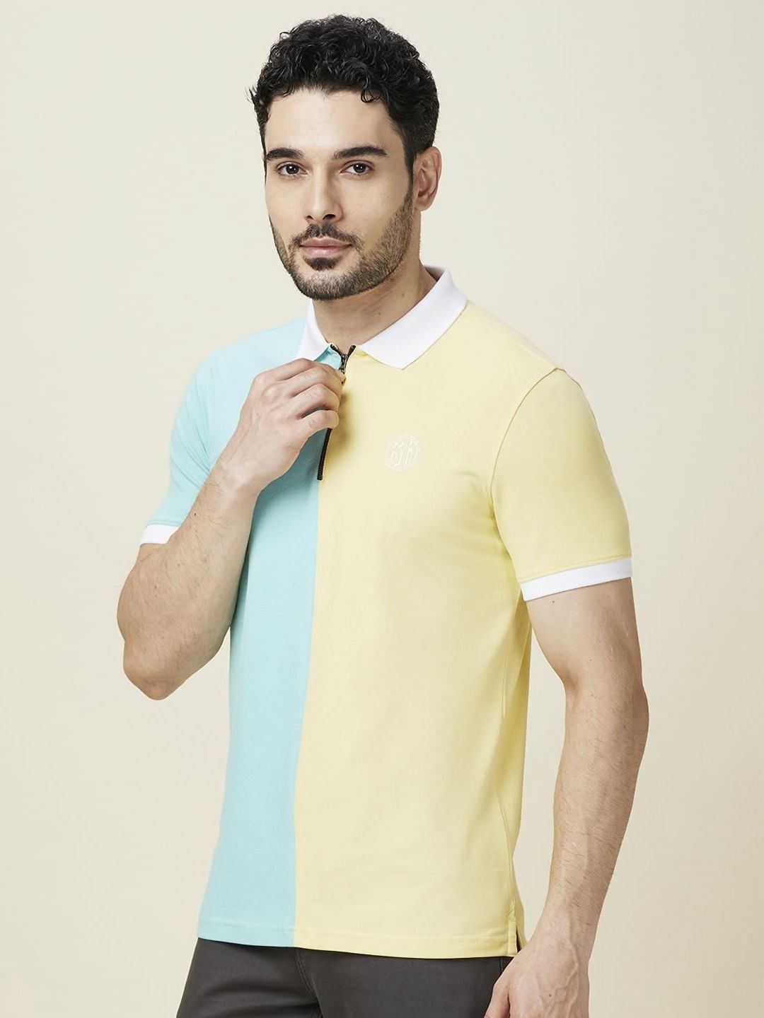 Being Human Men Colourblocked Polo Collar Slim Fit T-shirt