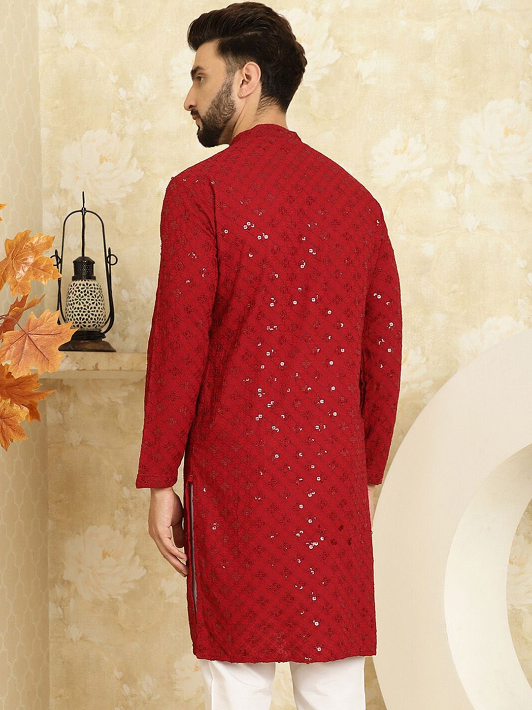 SOJANYA Kurta Lurus Labuci Sulam Geometrik Kapas Tulen
