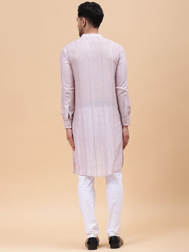 See Designs Floral Embroidered Mirror Work Chanderi Cotton Straight Kurta With Pyjama