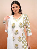 Vishudh Floral Printed V-Neck Pure Cotton Kurta with Trousers & Dupatta