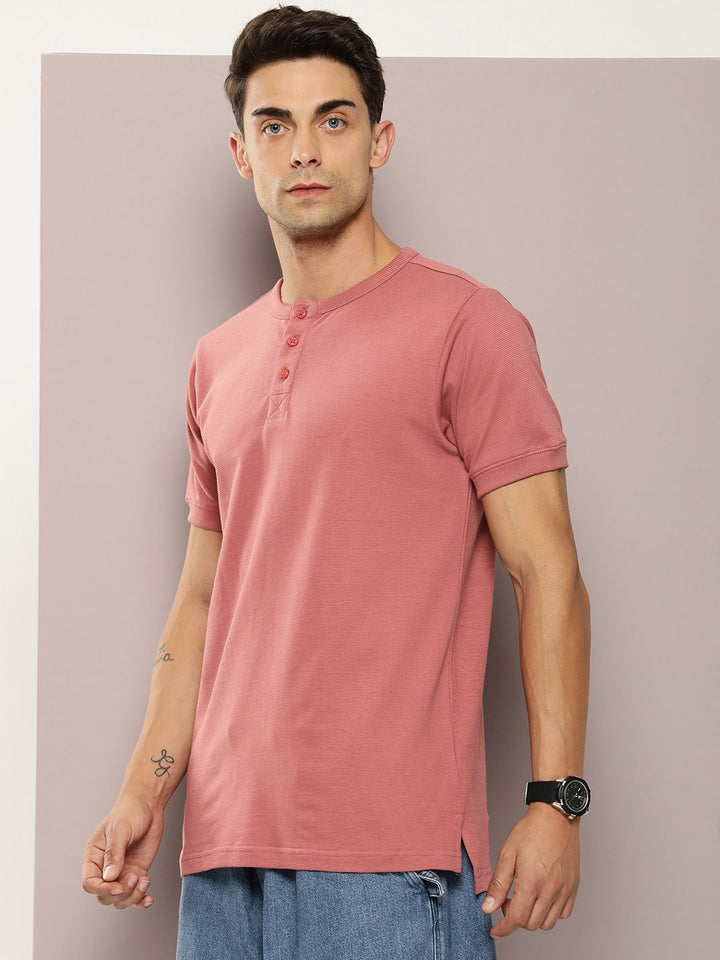 DILLINGER Men Henley Neck Honeycomb Structure T-shirt
