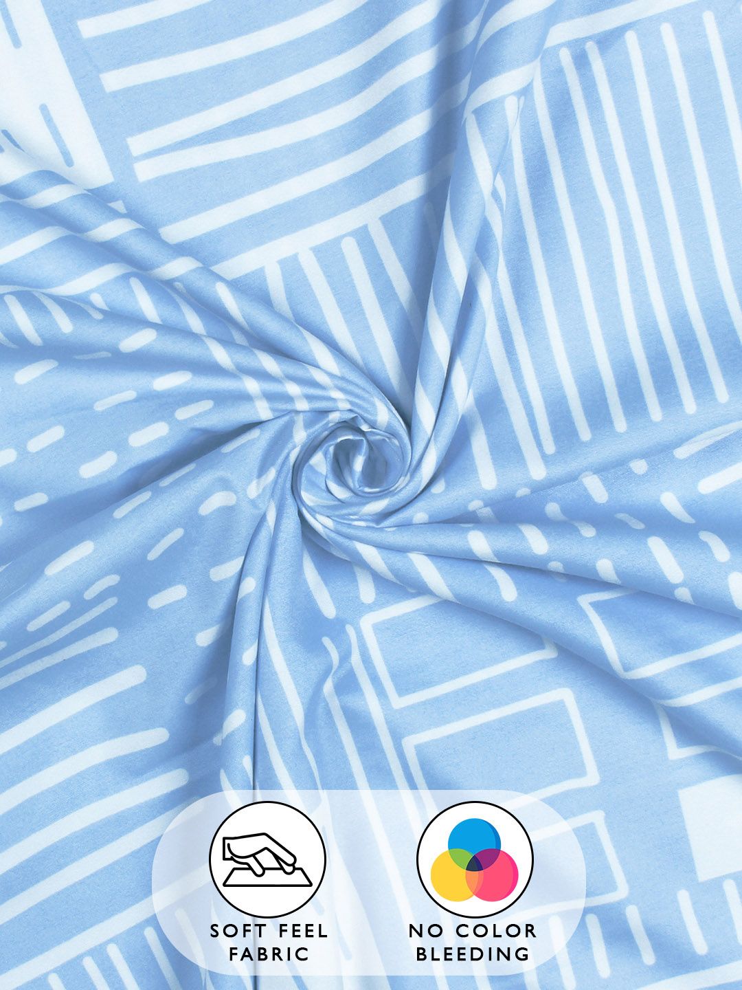 Story@home Arena White & Blue Geometric Microfiber 180 TC Queen Bedsheet & 2 Pillow Covers