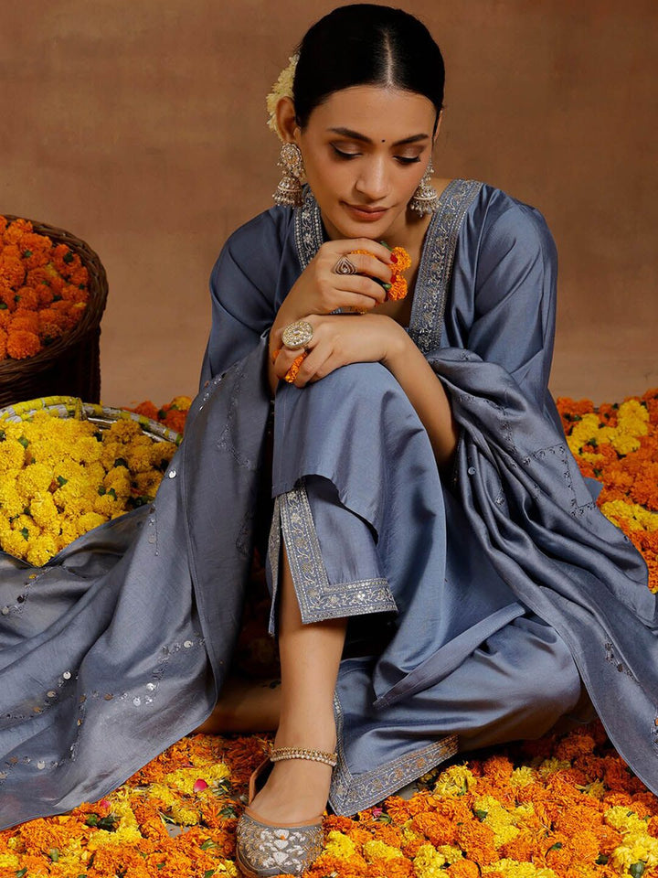 Libas Ethnic Motifs Yoke Design Regular Sequinned Kurta With Trousers & Dupatta