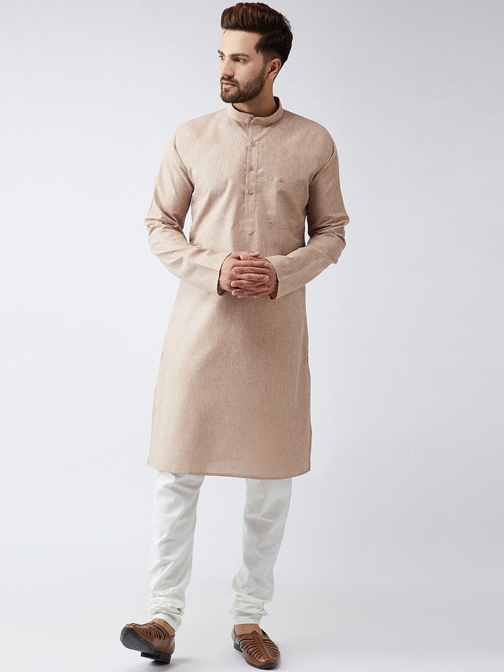 SOJANYA Men Beige Solid Straight Kurta