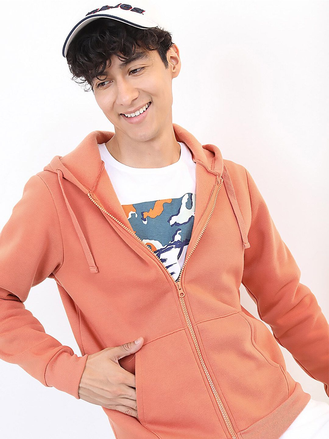 HIGHLANDER Men Pink Hooded Pullover Sweatshirt