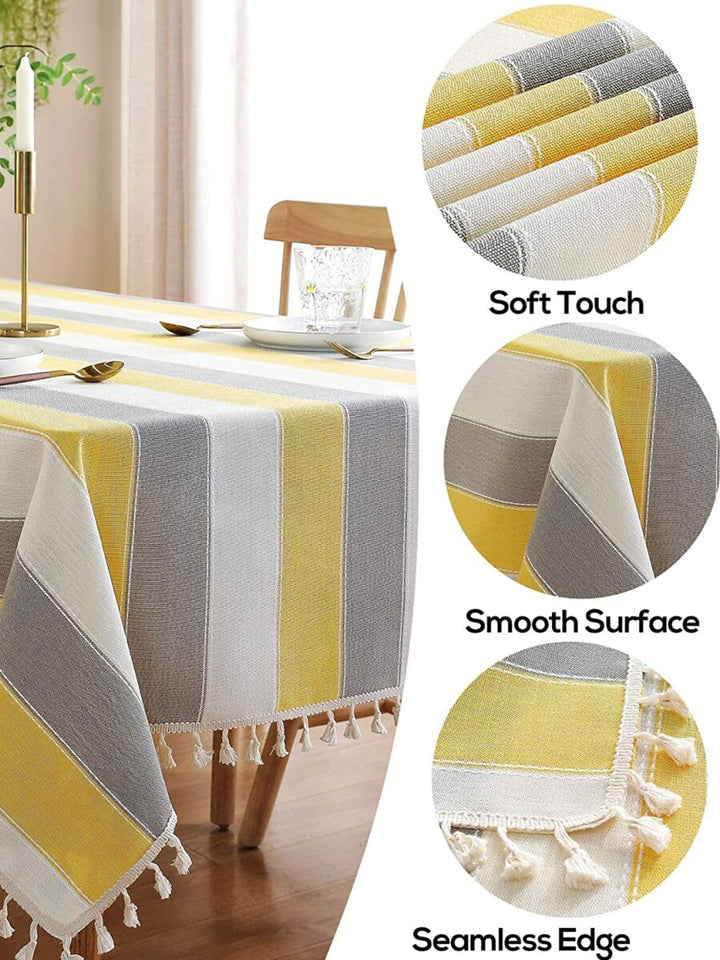 URBAN SPACE Yellow & White 6 Seater Striped Table Cloth