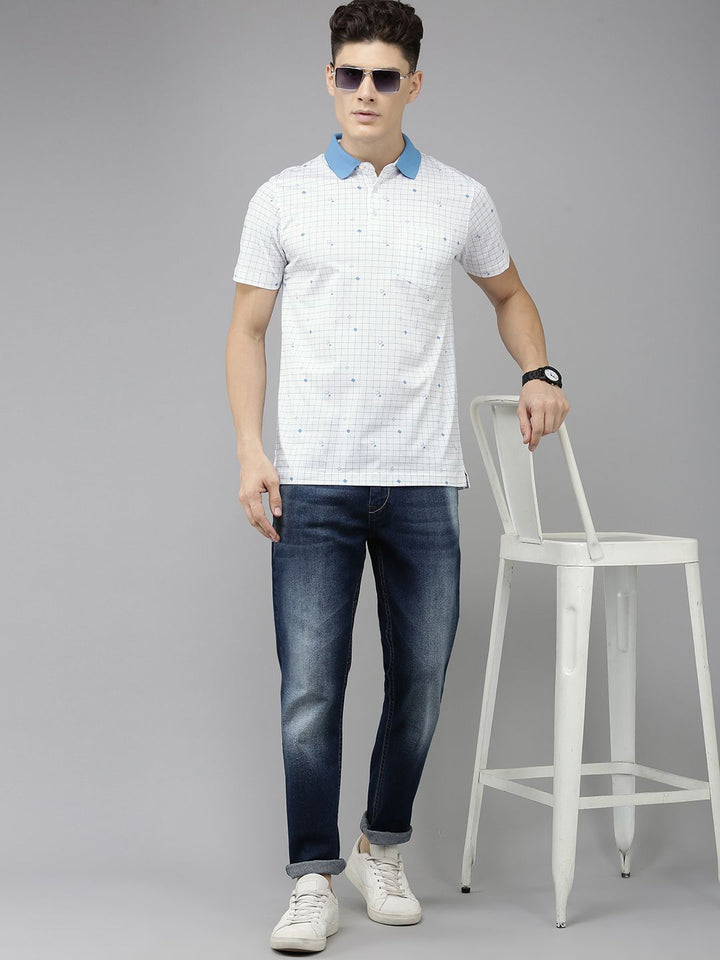 Park Avenue Checked & Geometric Printed Polo Collar Pure Cotton Slim Fit T-shirt