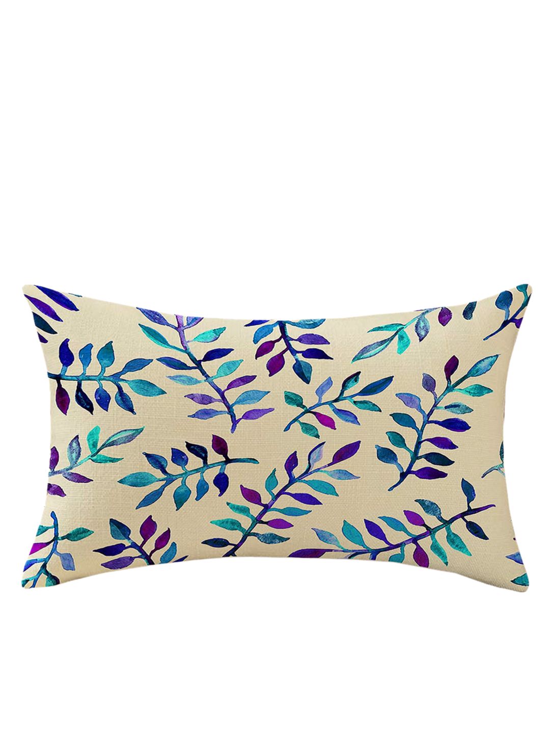 STITCHNEST Set Of 2 Blue & Beige Floral Printed Rectangle Cushion Covers