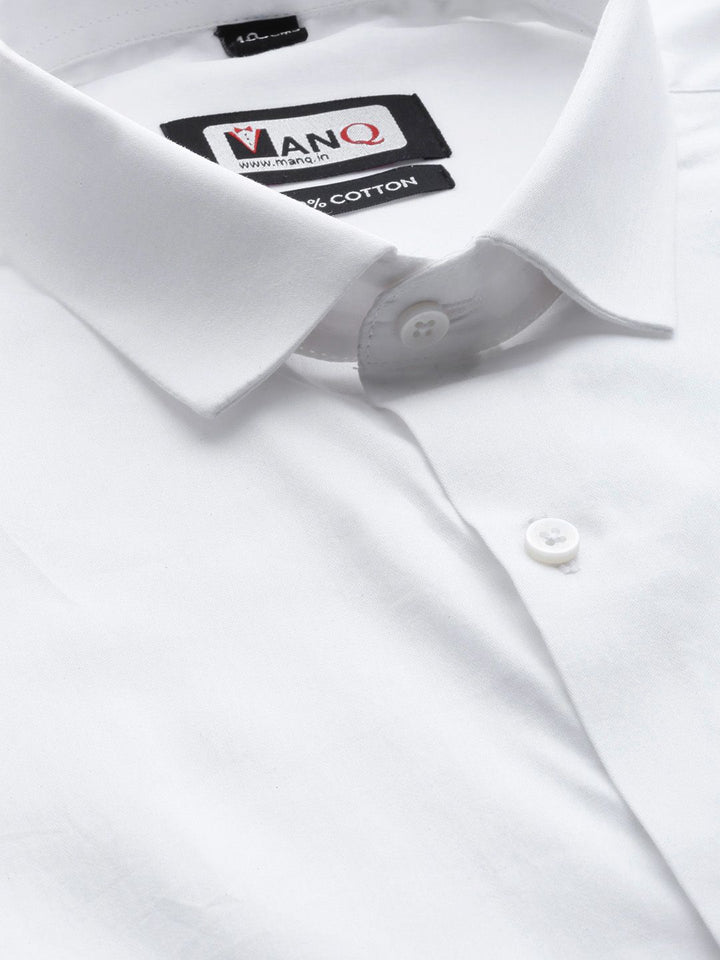 MANQ Men White Slim Fit Solid Party Shirt