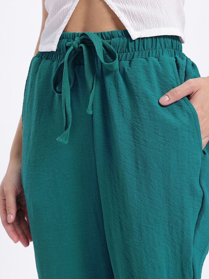 DressBerry Women Mid-Rise Crinkled Effect Flared Fit Trousers