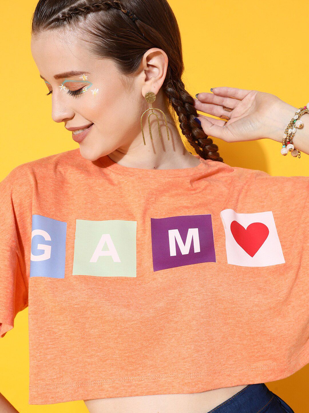 STREET 9 Women Charming Peach Typography Tshirt