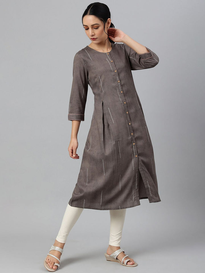 W Women Charcoal Grey Button Down Pleated Kurta