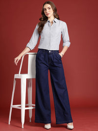 all about you Women Wide Leg High-Rise Pleated Stretchable Jeans