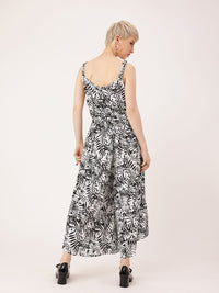 DressBerry Monochrome Tropics Cinched Waist Cropped Jumpsuit
