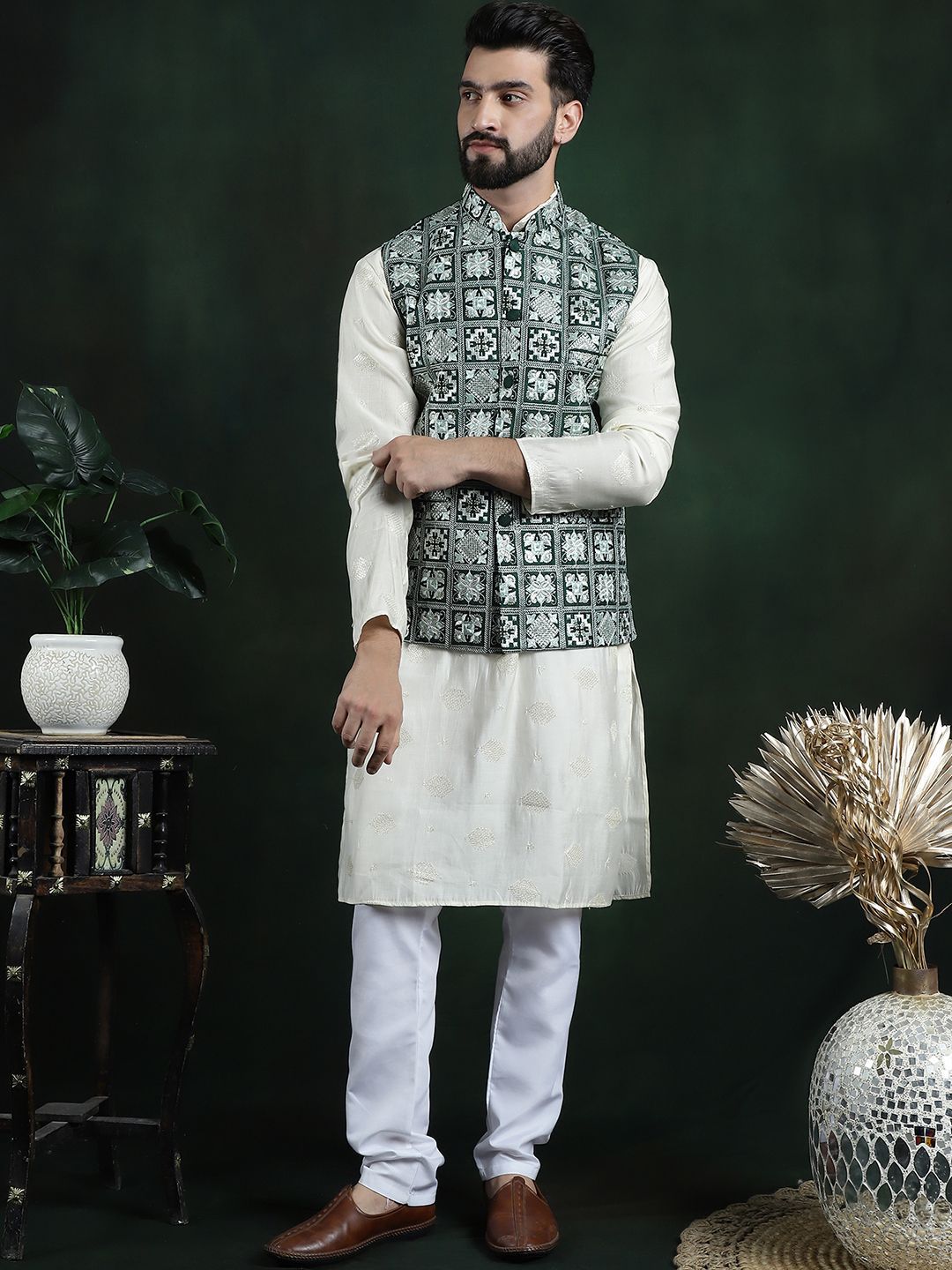 SOJANYA Jaket Nehru Tenun Sulam Lelaki