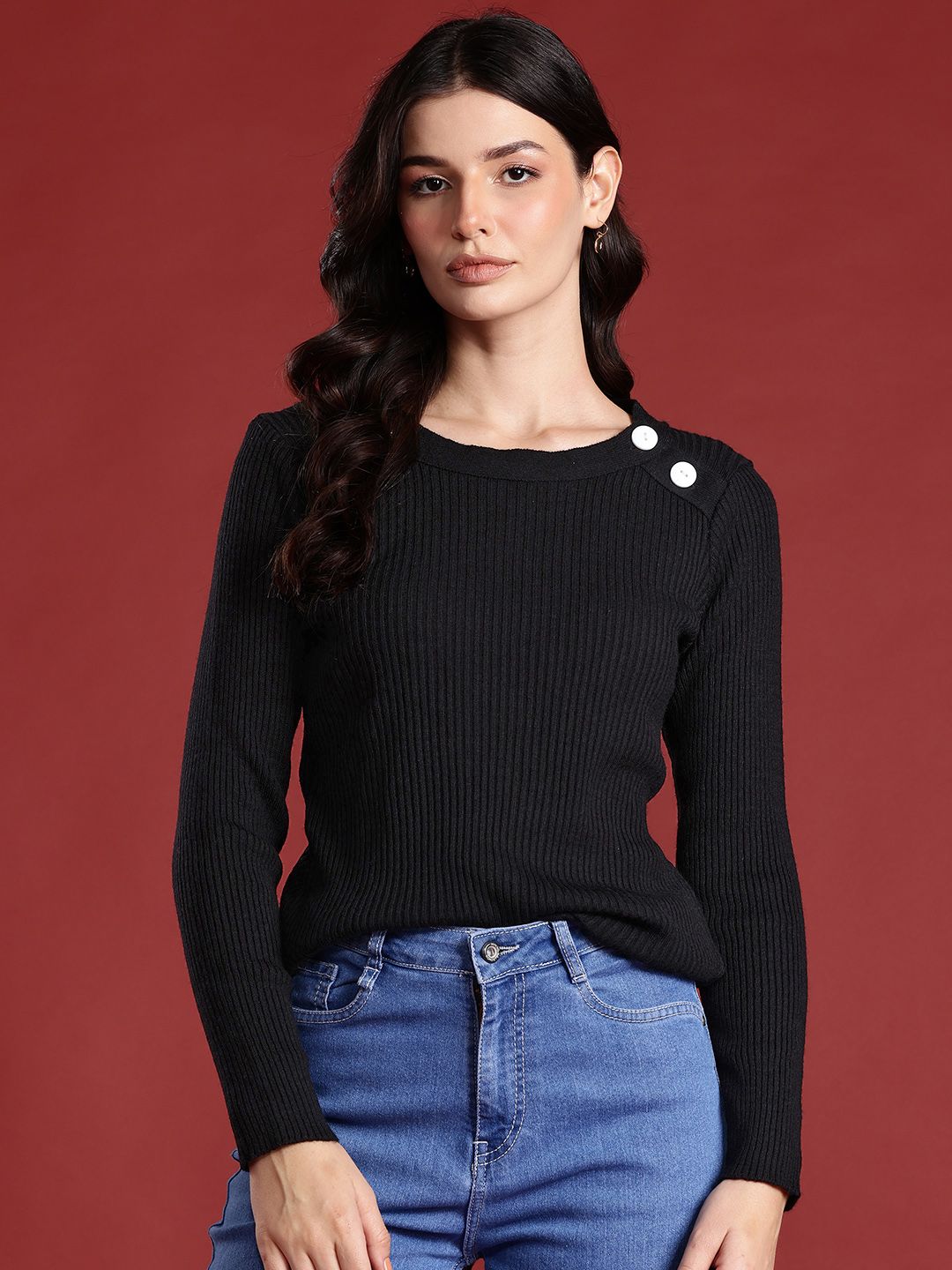 all about you Women Acrylic Ribbed Pullover