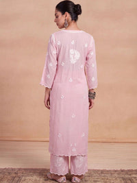 Rumah Wanita Chikankari Motif Etnik Bersulam Kurta Chikankari Biasa dengan Palazzos