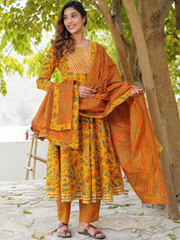 KALINI Floral Printed Gotta Patti Pure Cotton Kurta with Trousers & Dupatta